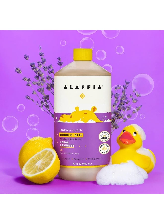 Alaffia Babies and Kids Bubble Bath, Gentle Baby Essentials for Delicate Skin, Cleansing & Calming Bubbles, Plant Based Formula, Vegan, Lemon Lavender (2 Pack - 32 Fl Oz Ea)
