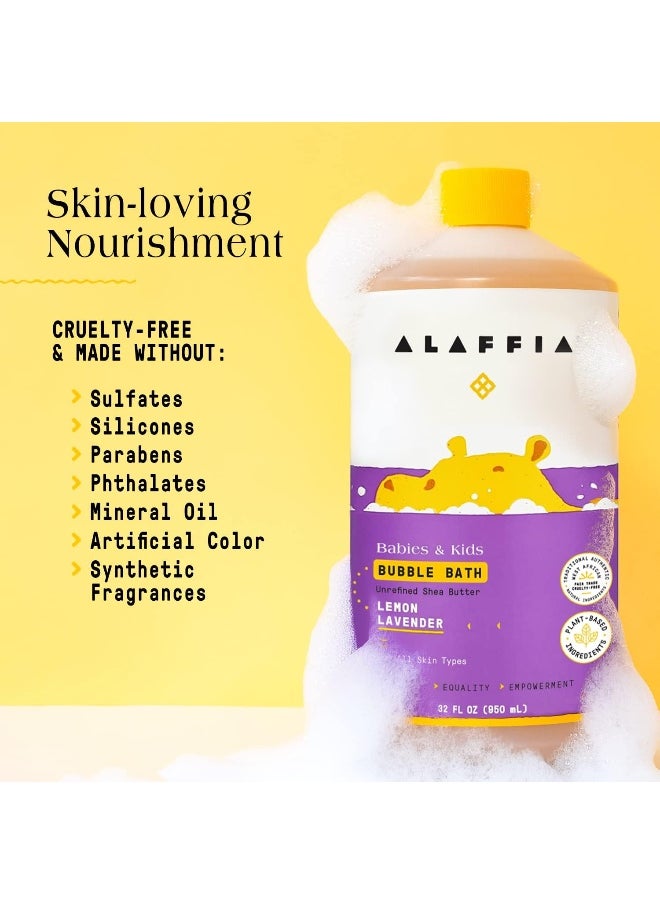 Alaffia Babies and Kids Bubble Bath, Gentle Baby Essentials for Delicate Skin, Cleansing & Calming Bubbles, Plant Based Formula, Vegan, Lemon Lavender (2 Pack - 32 Fl Oz Ea)