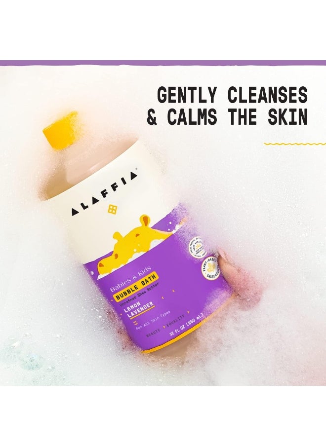 Alaffia Babies and Kids Bubble Bath, Gentle Baby Essentials for Delicate Skin, Cleansing & Calming Bubbles, Plant Based Formula, Vegan, Lemon Lavender (2 Pack - 32 Fl Oz Ea)