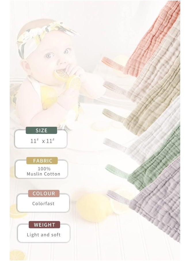 Konssy 6 Pack Baby Muslin Washcloths for Unisex 100% Cotton Wash Cloth Set for Baby Face Body Comfy and Soft for Newborn Infants Kids Girls and Boys