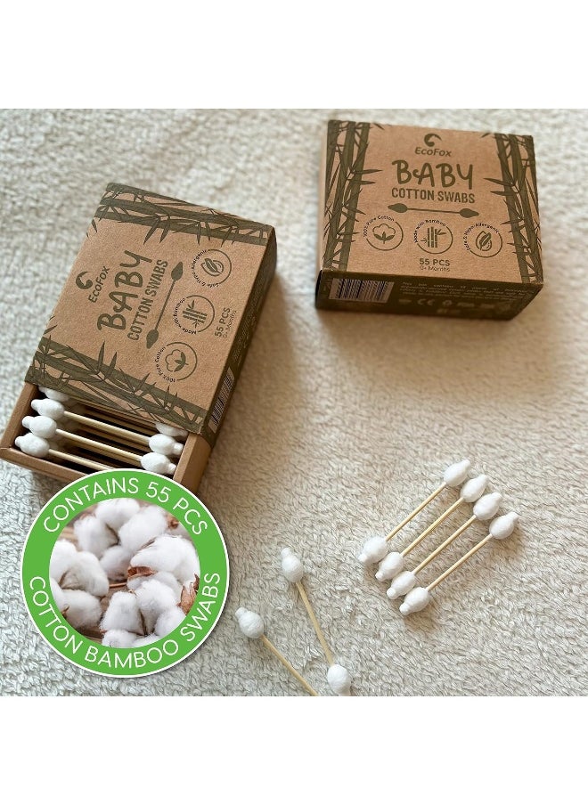 Baby Cotton Swabs 220 Count | 100% Biodegradable Baby Safety Swabs | Made from Organic Bamboo & Cotton