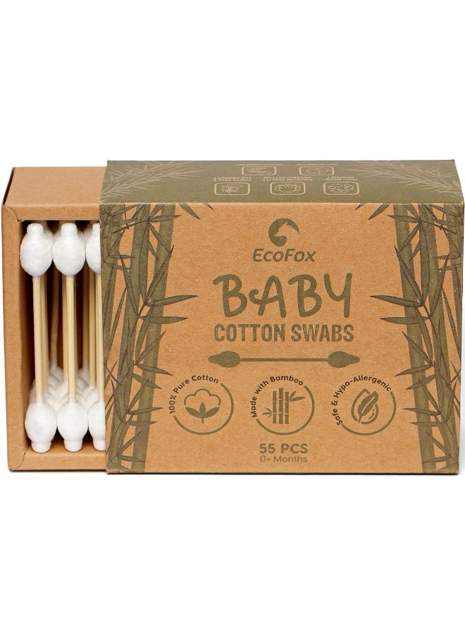 Baby Cotton Swabs 220 Count | 100% Biodegradable Baby Safety Swabs | Made from Organic Bamboo & Cotton