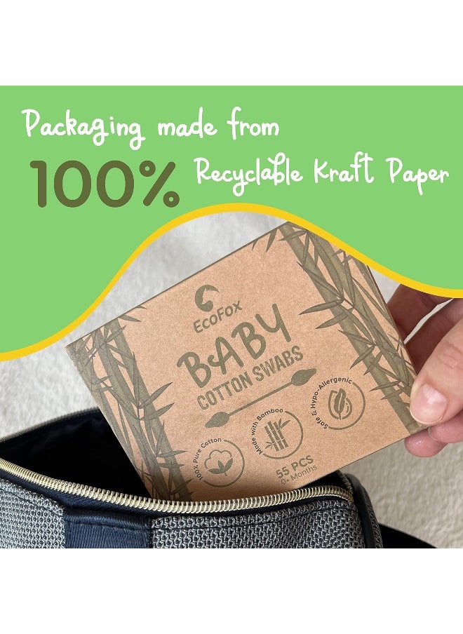 Baby Cotton Swabs 220 Count | 100% Biodegradable Baby Safety Swabs | Made from Organic Bamboo & Cotton