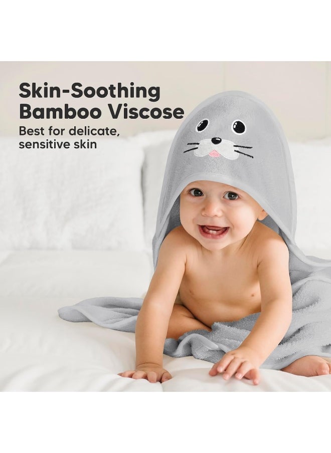 KeaBabies Baby Hooded Towel - Viscose Derived from Bamboo Baby Towel, Toddler Bath Towel, Infant Towels, Large Hooded Towel, Organic Baby Towels with Hood for Girls, Babies, Newborn Boys (Seal)