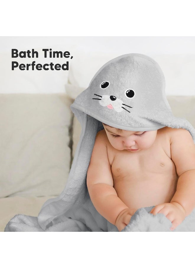 KeaBabies Baby Hooded Towel - Viscose Derived from Bamboo Baby Towel, Toddler Bath Towel, Infant Towels, Large Hooded Towel, Organic Baby Towels with Hood for Girls, Babies, Newborn Boys (Seal)