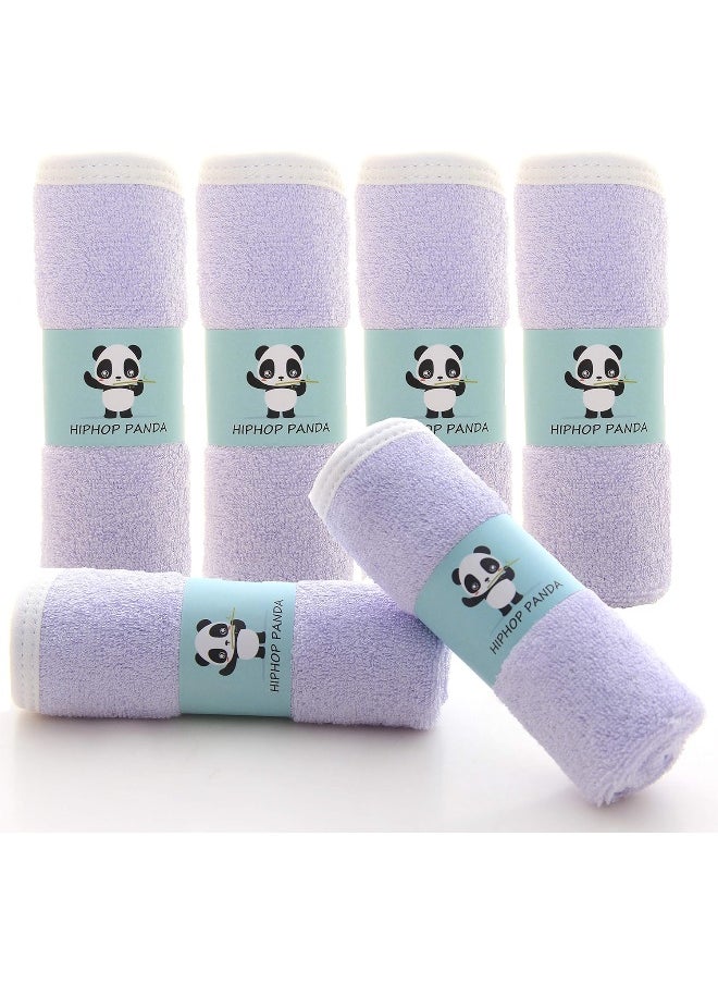 HIPHOP PANDA Baby Washcloths, Rayon Made from Bamboo - 2 Layer Ultra Soft Absorbent Newborn Bath Face Towel - Reusable Baby Wipes for Delicate Skin - Purple, 6 Pack
