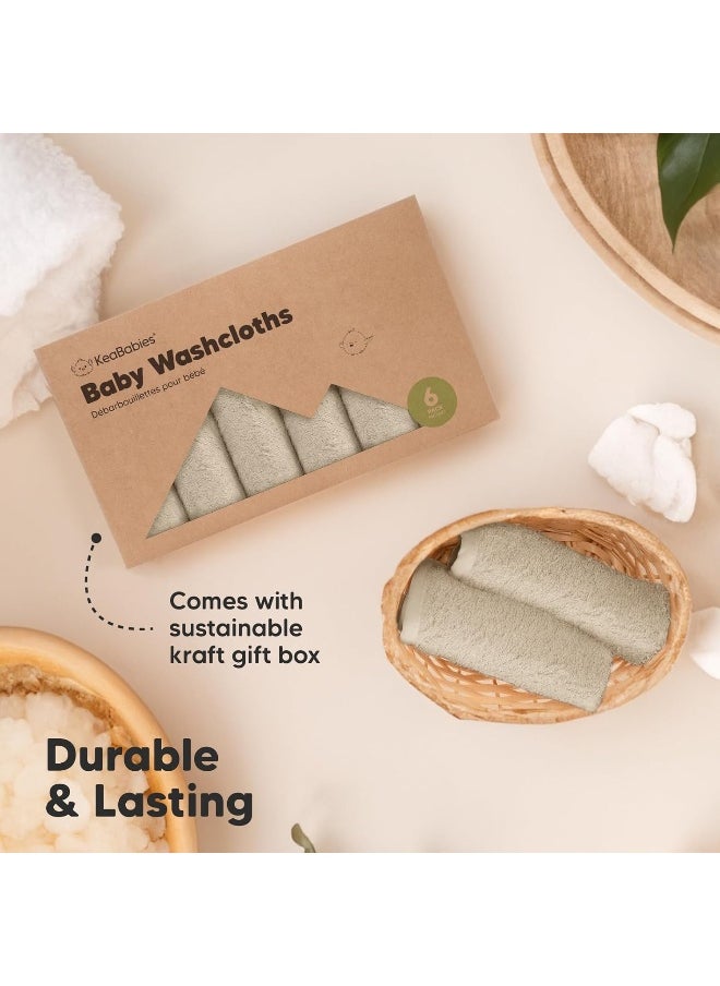 6-Pack Organic Baby Washcloths - Soft Viscose Derived From Bamboo, Wash Cloths for Newborn, Kids, Bath Towels, Face Towel for Washing