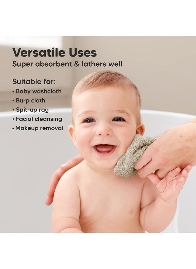 6-Pack Organic Baby Washcloths - Soft Viscose Derived From Bamboo, Wash Cloths for Newborn, Kids, Bath Towels, Face Towel for Washing