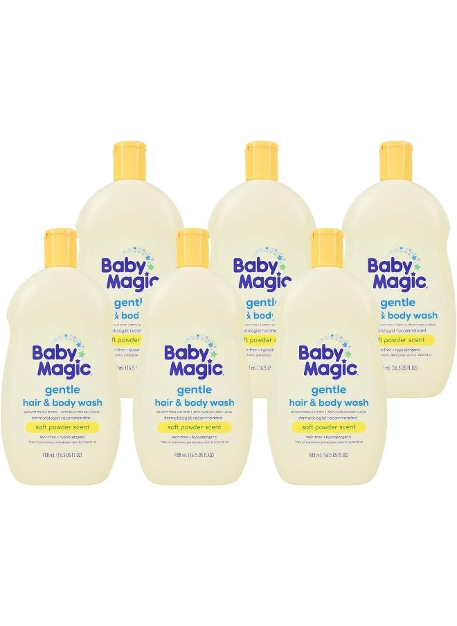 Baby Magic Gentle Hair Body Wash 16.5oz Pack of Calendula Oil Coconut Oil, Yellow, Soft Powder Scent, 6 Count