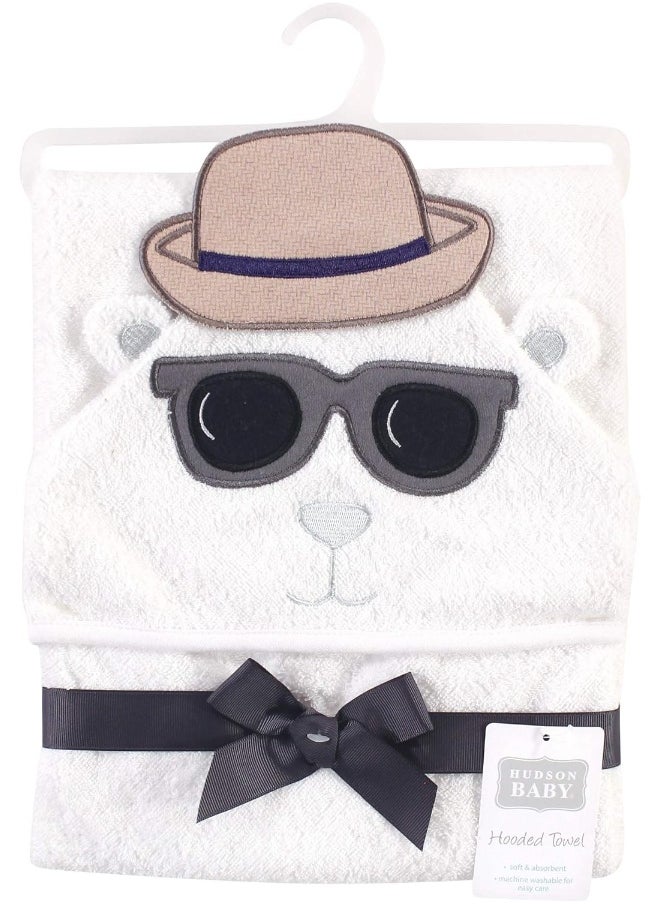 Hudson Baby Unisex Baby Cotton Animal Face Hooded Towel, Handsome Bear, One Size