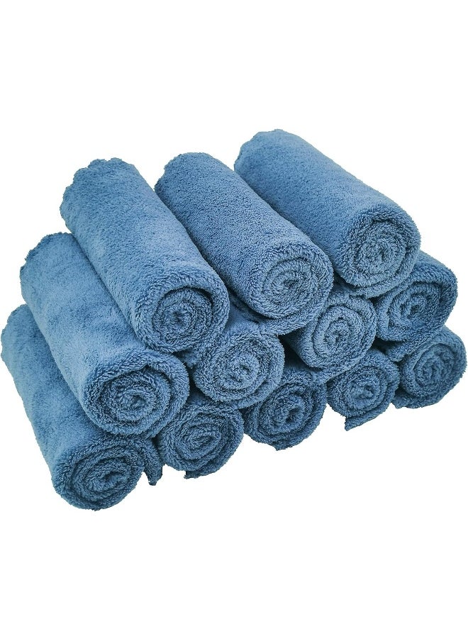 Kyapoo Baby Washcloths 12 Pack 12x12 Inches Microfiber Coral Fleece Extra Absorbent and Soft for Newborns, Infants and Toddlers-Navy Blue