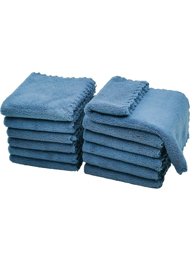 Kyapoo Baby Washcloths 12 Pack 12x12 Inches Microfiber Coral Fleece Extra Absorbent and Soft for Newborns, Infants and Toddlers-Navy Blue