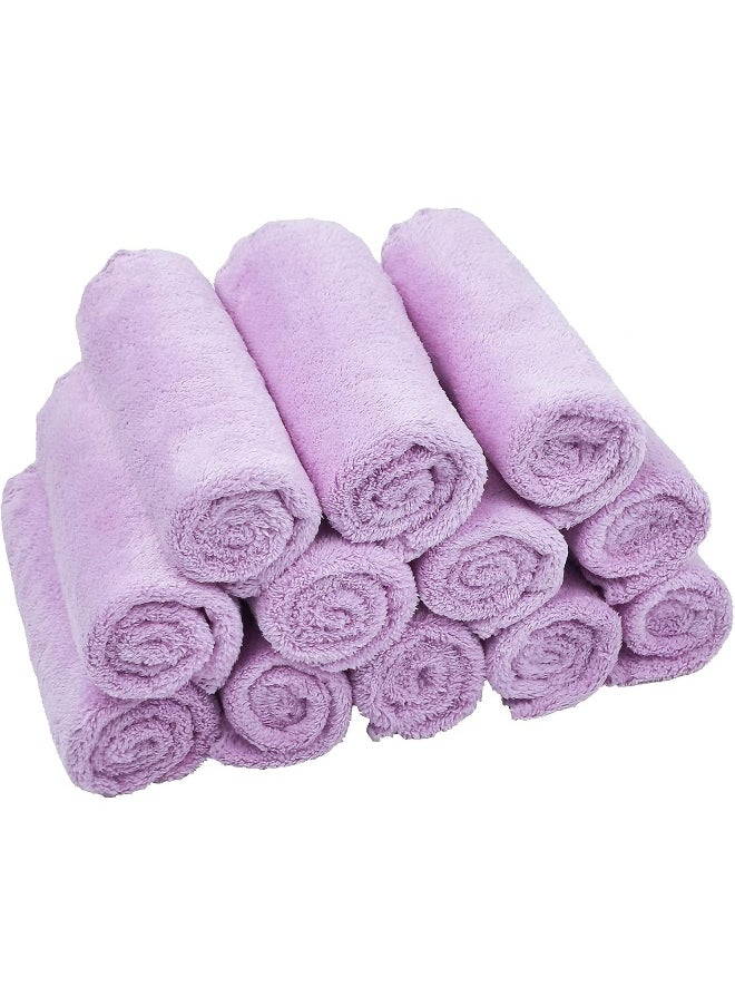 Kyapoo Baby Washcloths 12 Pack 12x12 Inches Microfiber Coral Fleece Extra Absorbent and Soft for Newborns, Infants and Toddlers-Purple