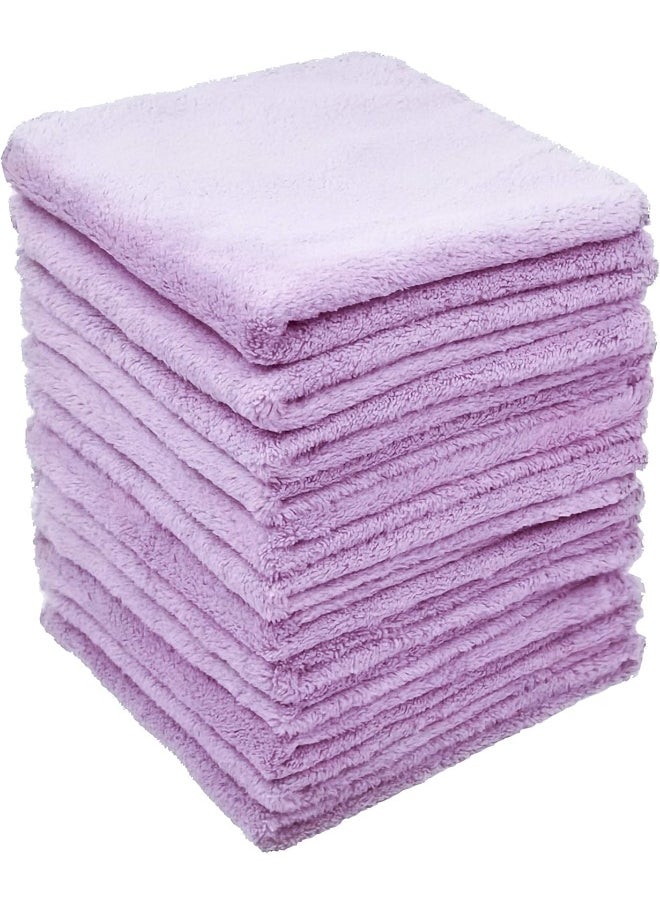 Kyapoo Baby Washcloths 12 Pack 12x12 Inches Microfiber Coral Fleece Extra Absorbent and Soft for Newborns, Infants and Toddlers-Purple