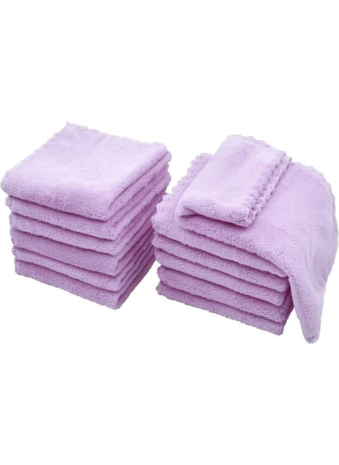 Kyapoo Baby Washcloths 12 Pack 12x12 Inches Microfiber Coral Fleece Extra Absorbent and Soft for Newborns, Infants and Toddlers-Purple