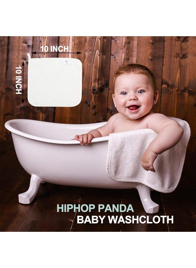 HIPHOP PANDA Baby Washcloths, Rayon Made from Bamboo - 2 Layer Ultra Soft Absorbent Newborn Bath Face Towel - Reusable Baby Wipes for Delicate Skin - White, 30 Pack