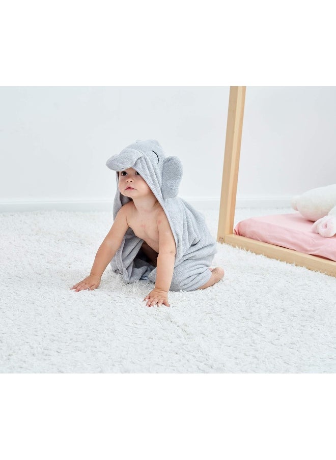 HIPHOP PANDA Hooded Towel - Rayon Made from Bamboo, Bath Towel with Bear Ears for Newborn, Baby, Toddler, Infant - Absorbent Large Baby Towel - Grey Elephant, 30 x 30 Inch