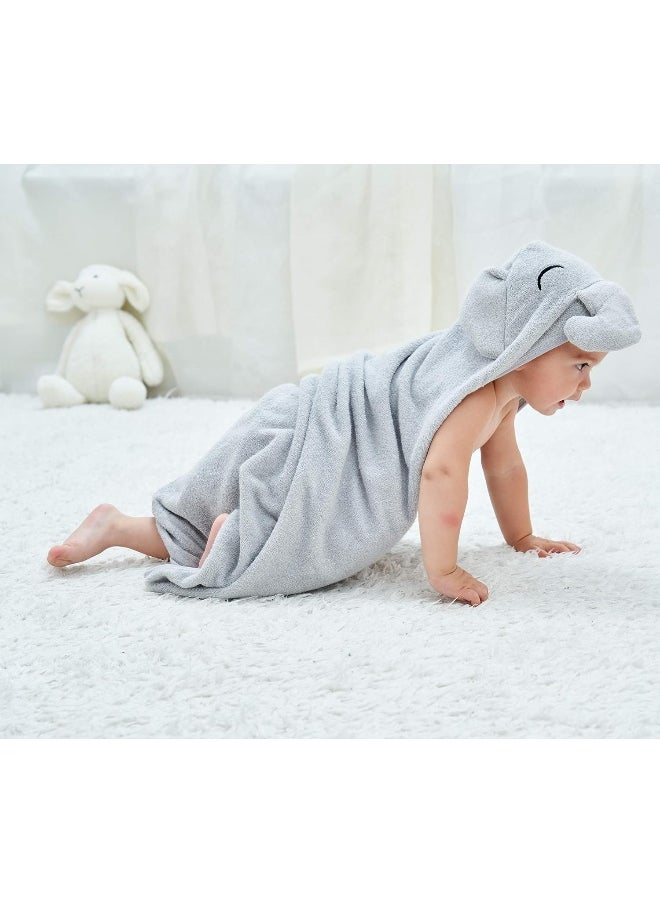 HIPHOP PANDA Hooded Towel - Rayon Made from Bamboo, Bath Towel with Bear Ears for Newborn, Baby, Toddler, Infant - Absorbent Large Baby Towel - Grey Elephant, 30 x 30 Inch