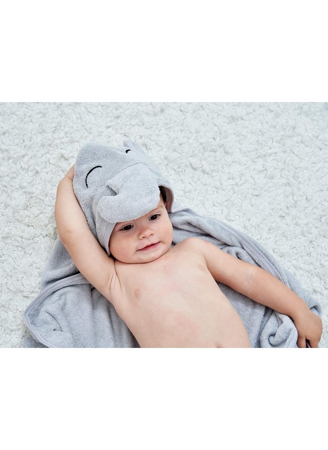HIPHOP PANDA Hooded Towel - Rayon Made from Bamboo, Bath Towel with Bear Ears for Newborn, Baby, Toddler, Infant - Absorbent Large Baby Towel - Grey Elephant, 30 x 30 Inch