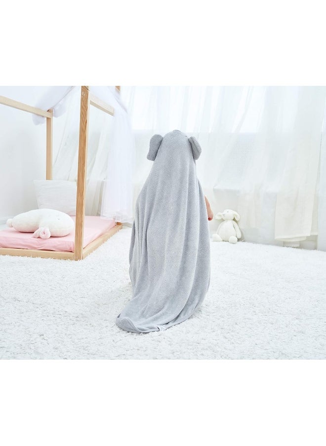 HIPHOP PANDA Hooded Towel - Rayon Made from Bamboo, Bath Towel with Bear Ears for Newborn, Baby, Toddler, Infant - Absorbent Large Baby Towel - Grey Elephant, 30 x 30 Inch