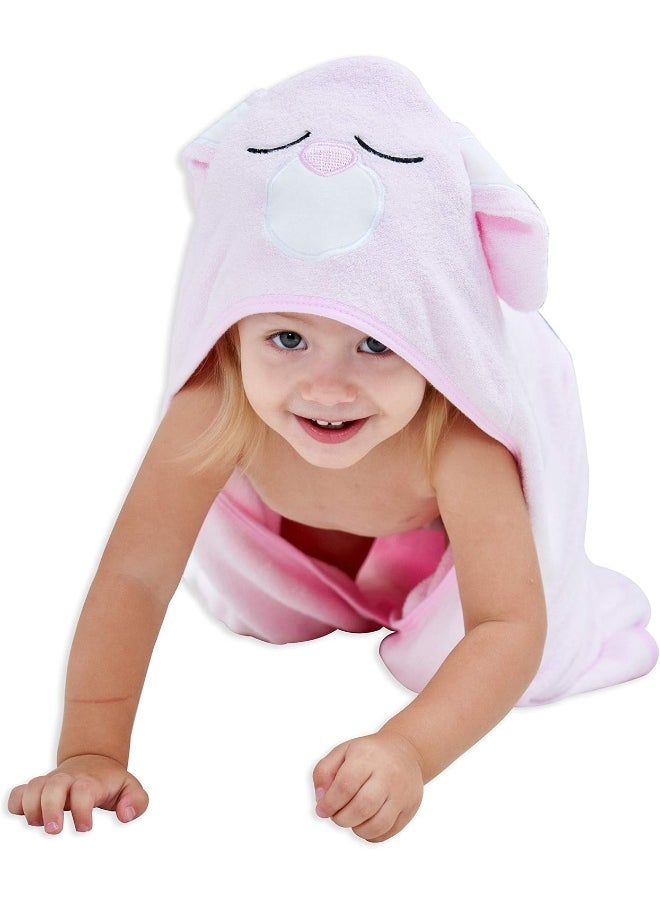 HIPHOP PANDA Hooded Towel - Rayon Made from Bamboo, Bath Towel with Bear Ears for Newborn, Baby, Toddler, Infant - Absorbent Large Baby Towel - Pink Rabbit, 37.5 x 37.5 Inch