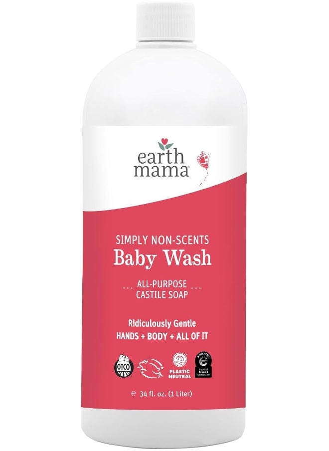 Earth Mama Simply Non-Scents Baby Wash Gentle Castile Soap for Sensitive Skin, 34-Fluid Ounce