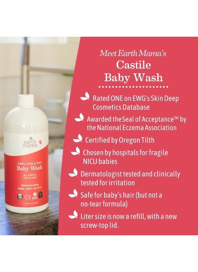 Earth Mama Simply Non-Scents Baby Wash Gentle Castile Soap for Sensitive Skin, 34-Fluid Ounce