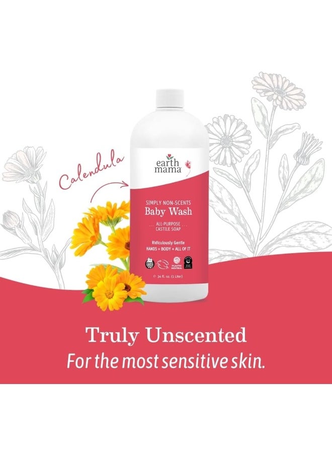 Earth Mama Simply Non-Scents Baby Wash Gentle Castile Soap for Sensitive Skin, 34-Fluid Ounce