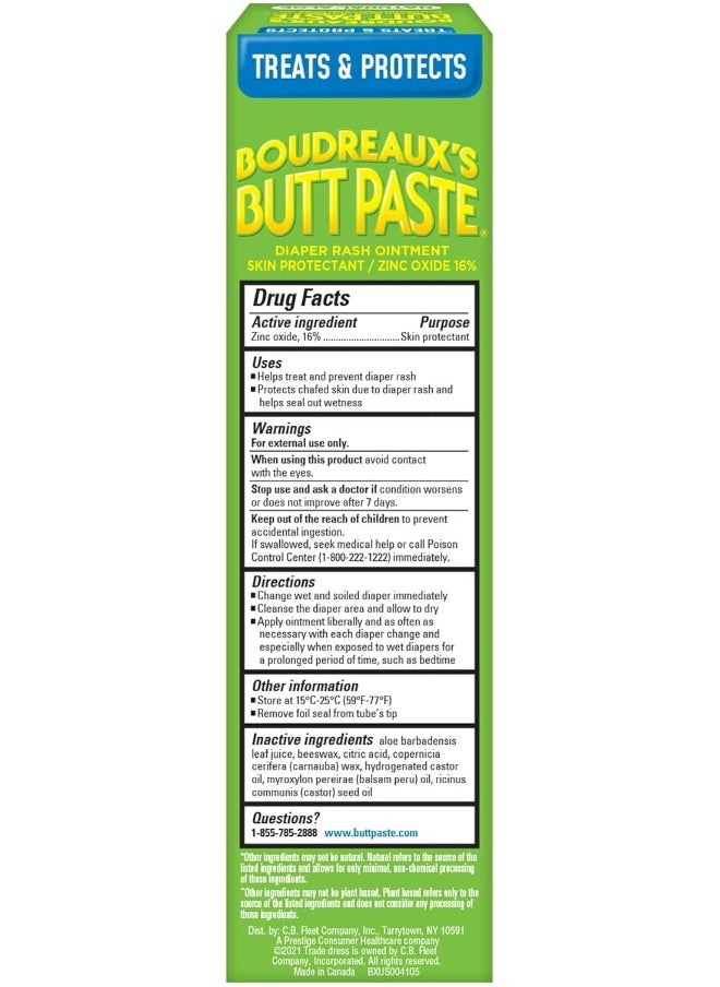 Boudreaux's Butt Paste Diaper Rash Ointment | With Natural Aloe | 4 Oz
