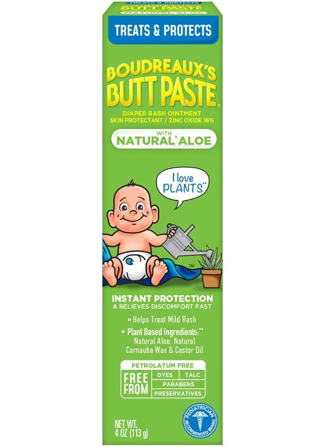 Boudreaux's Butt Paste Diaper Rash Ointment | With Natural Aloe | 4 Oz