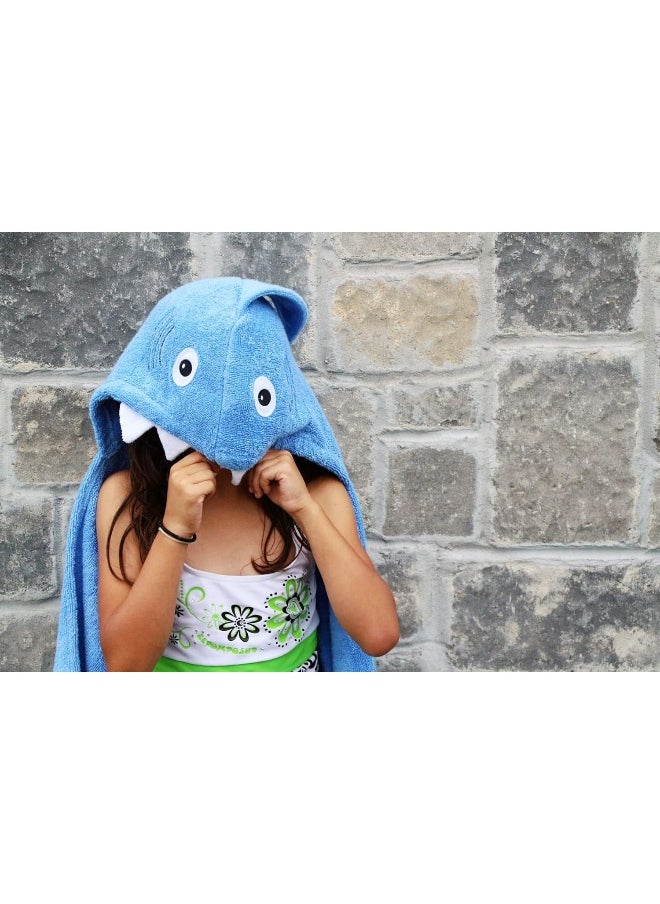 Yikes Twins Hooded Baby Towel for Kids 2-8 | Large 100% Cotton Baby Shark Towel for Boys or Girls in Blue | Unisex Cute Shark Bath Towels for Babies and Toddlers