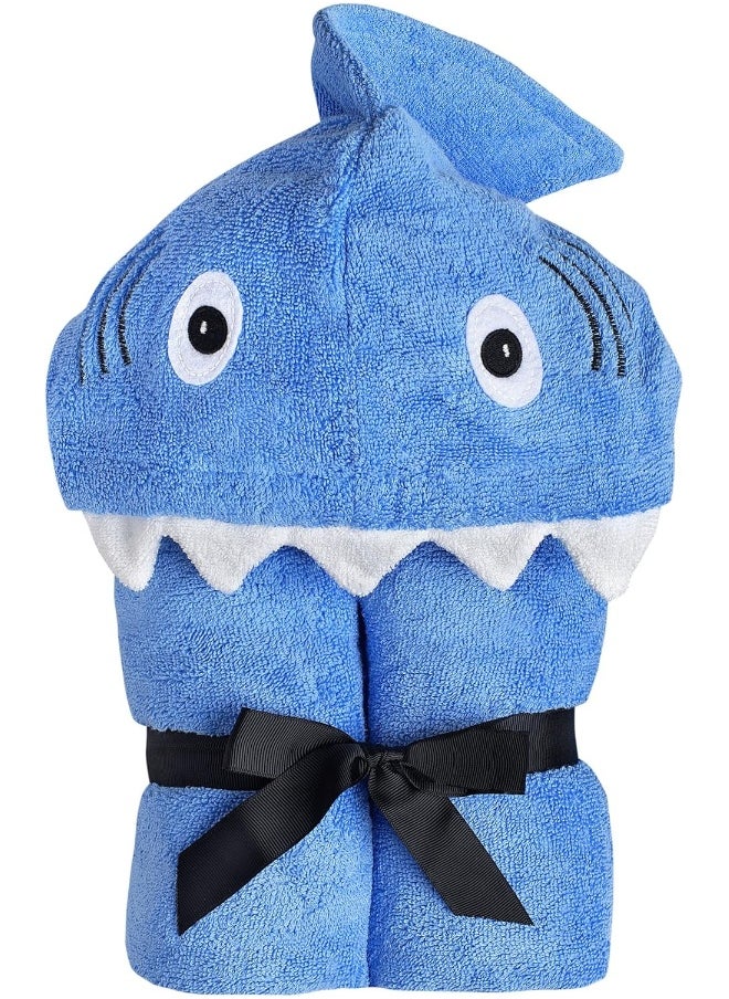 Yikes Twins Hooded Baby Towel for Kids 2-8 | Large 100% Cotton Baby Shark Towel for Boys or Girls in Blue | Unisex Cute Shark Bath Towels for Babies and Toddlers