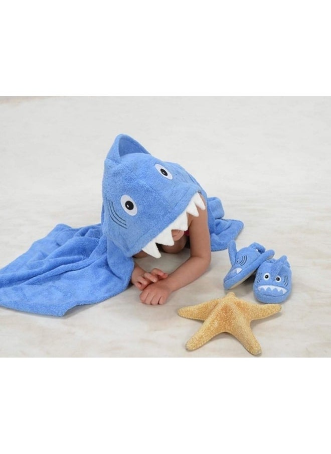 Yikes Twins Hooded Baby Towel for Kids 2-8 | Large 100% Cotton Baby Shark Towel for Boys or Girls in Blue | Unisex Cute Shark Bath Towels for Babies and Toddlers