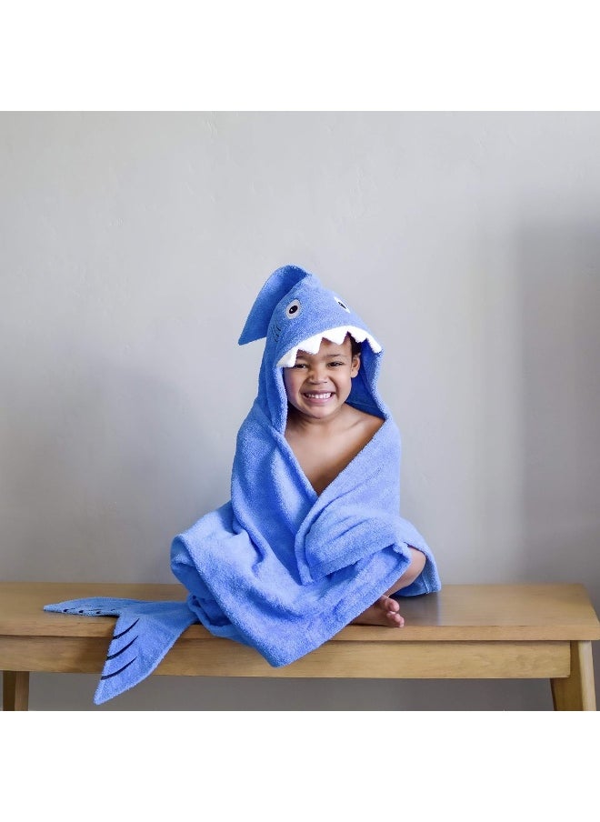 Yikes Twins Hooded Baby Towel for Kids 2-8 | Large 100% Cotton Baby Shark Towel for Boys or Girls in Blue | Unisex Cute Shark Bath Towels for Babies and Toddlers