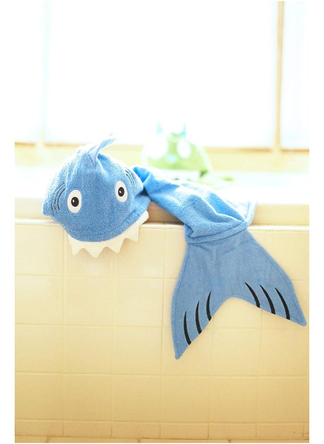 Yikes Twins Hooded Baby Towel for Kids 2-8 | Large 100% Cotton Baby Shark Towel for Boys or Girls in Blue | Unisex Cute Shark Bath Towels for Babies and Toddlers