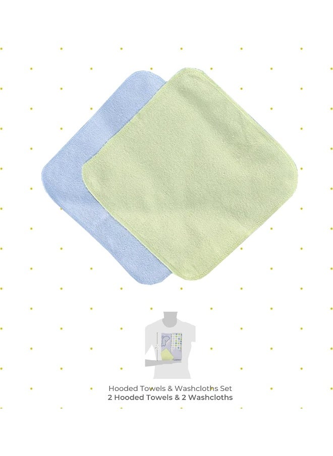 Spasilk Hooded Terry Bath Towel with Washcloths, Whale Blue, 2-Count