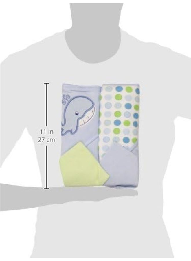 Spasilk Hooded Terry Bath Towel with Washcloths, Whale Blue, 2-Count