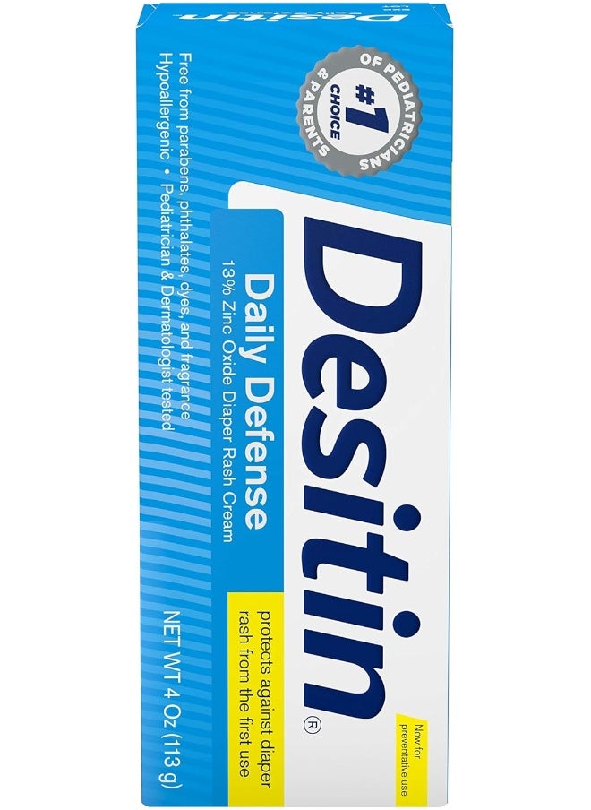 Desitin Daily Defense Baby Diaper Rash Cream with Zinc Oxide to Treat, Relieve & Prevent diaper rash, Hypoallergenic, Dye-, Phthalate- & Paraben-Free, 4 oz