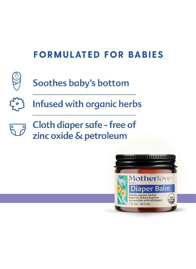 Motherlove Diaper Balm (2 oz) Organic Herbal Diaper Rash Cream—Cloth Diaper Safe, Zinc Oxide- & Petroleum-Free