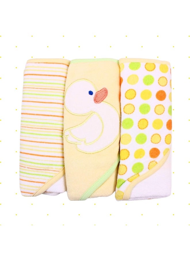 Spasilk Hooded Towel Set for Newborn Boys and Girls, Soft Terry Towel Set, Pack of 3, Yellow Duck