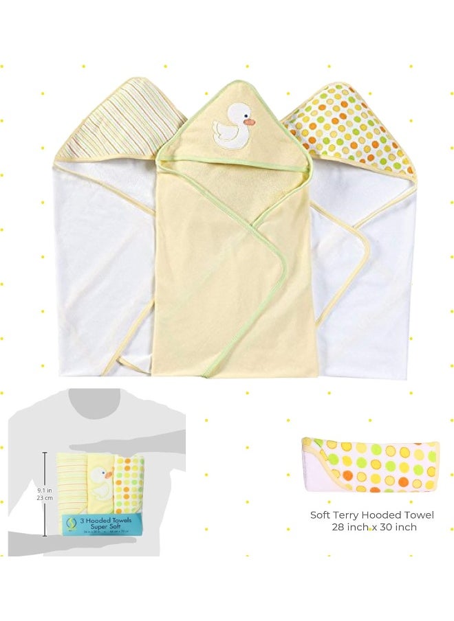 Spasilk Hooded Towel Set for Newborn Boys and Girls, Soft Terry Towel Set, Pack of 3, Yellow Duck