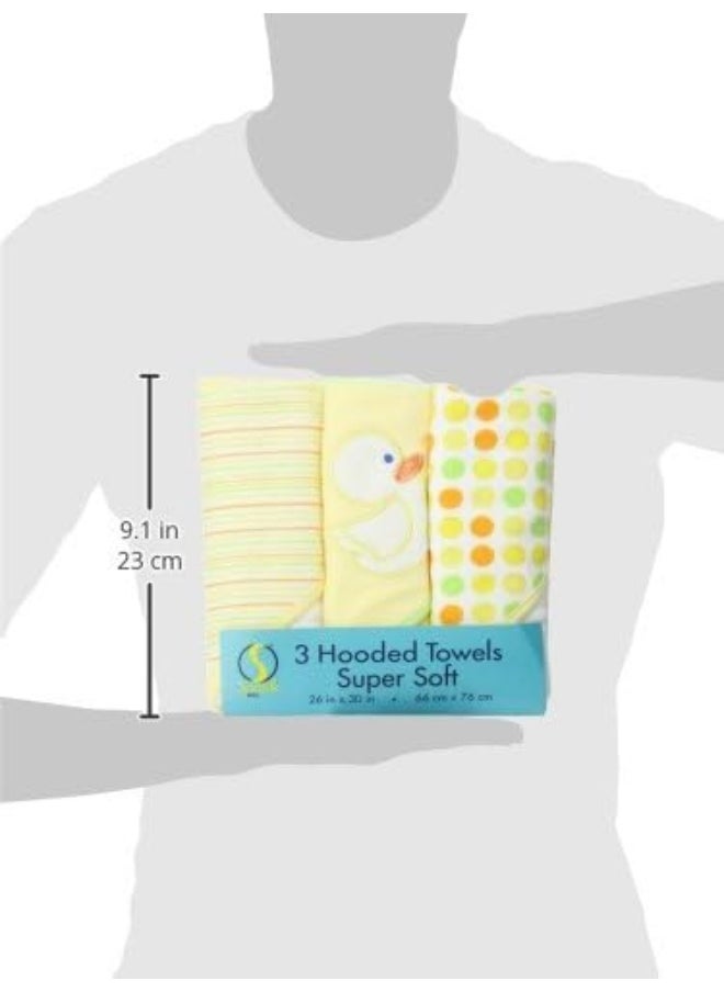 Spasilk Hooded Towel Set for Newborn Boys and Girls, Soft Terry Towel Set, Pack of 3, Yellow Duck