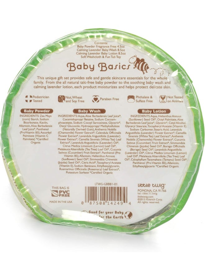 Little Twig Baby Basics Baby Powder Plus Baby Wash and Lotion Washcloth and Tub Toy Gift Set