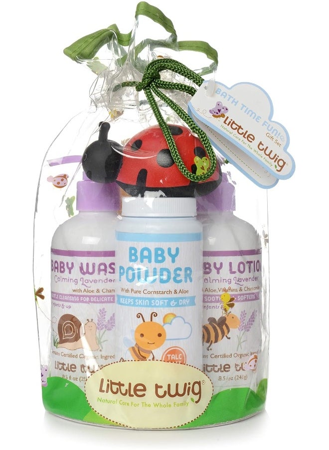 Little Twig Baby Basics Baby Powder Plus Baby Wash and Lotion Washcloth and Tub Toy Gift Set