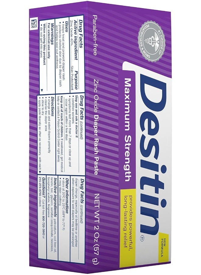 Desitin Maximum Strength Baby Diaper Rash Cream with 40% Zinc Oxide, Travel Size, 2 oz