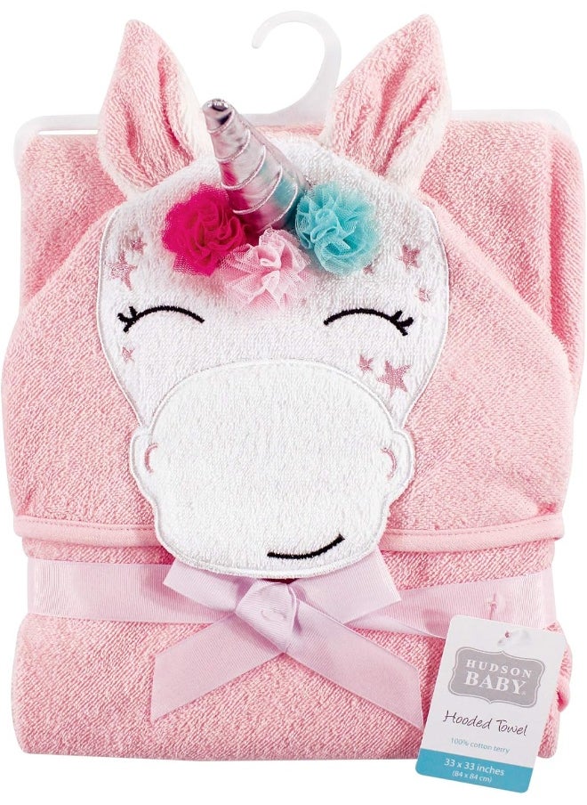 Hudson Baby Unisex Baby Cotton Animal Face Hooded Towel, Whimsical Unicorn, One Size