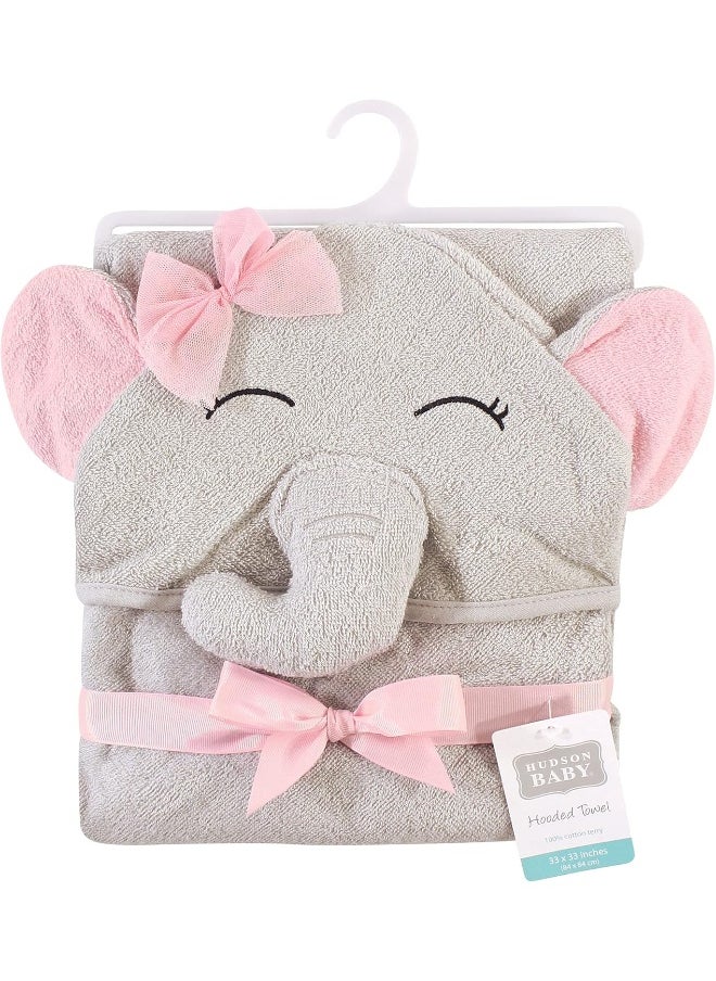 Hudson Baby Unisex Baby Cotton Animal Face Hooded Towel, Pretty Elephant, One Size
