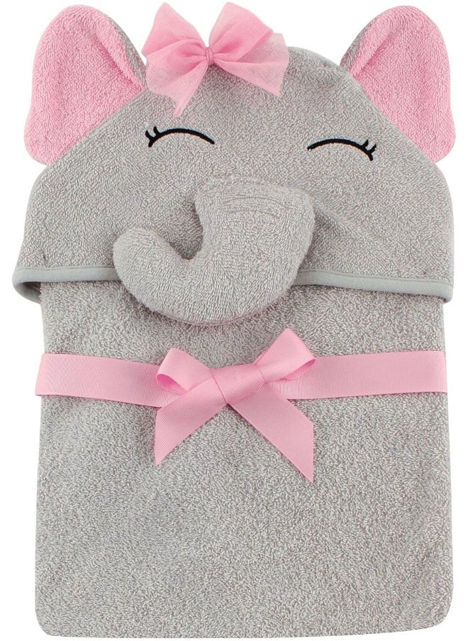 Hudson Baby Unisex Baby Cotton Animal Face Hooded Towel, Pretty Elephant, One Size