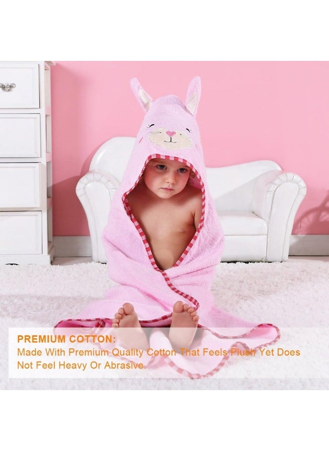 MICHLEY Animal Face Hooded Baby Towel Cotton Bathrobe for Boys Girls 0-6 Year Light Pink