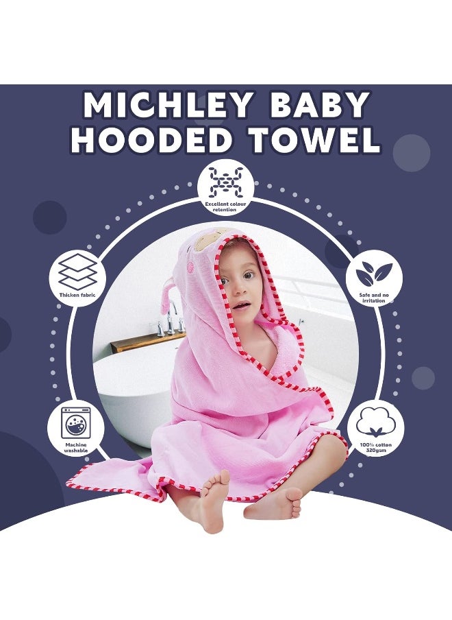 MICHLEY Animal Face Hooded Baby Towel Cotton Bathrobe for Boys Girls 0-6 Year Light Pink